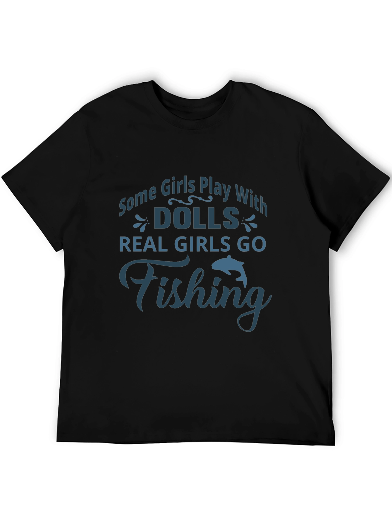 Fishing Girls Graphic Tee - Black Cotton T-Shirt