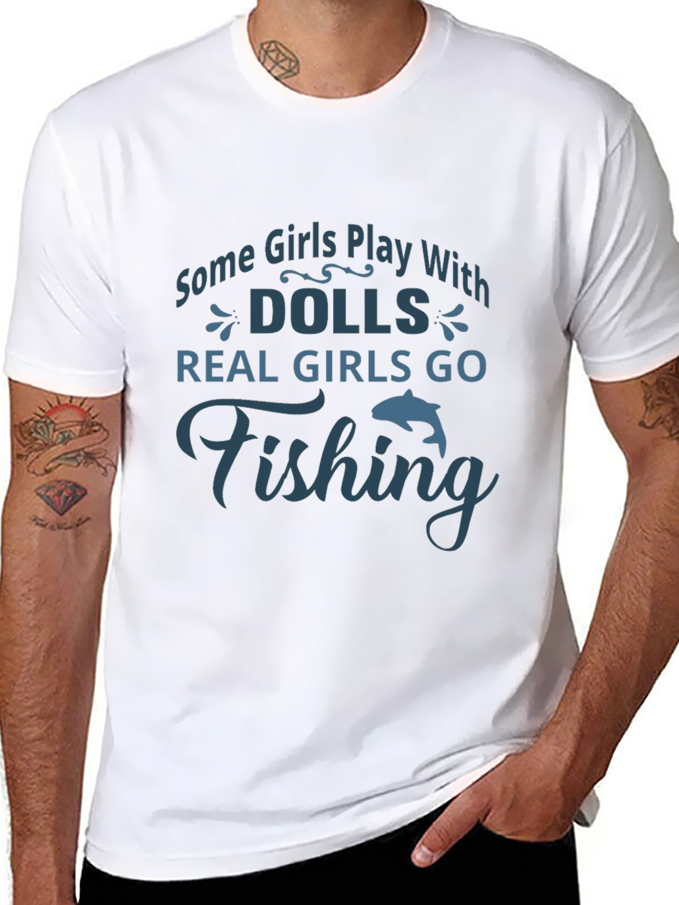 Fishing Girls Graphic Tee - Black Cotton T-Shirt