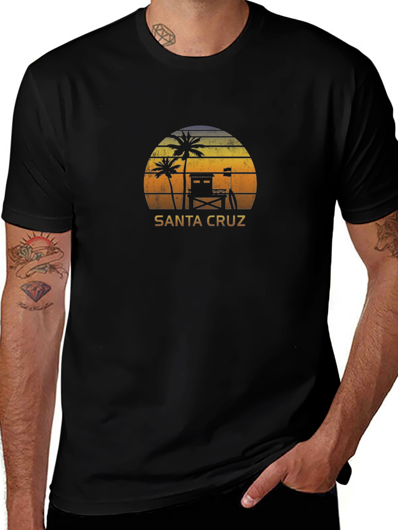 Santa Cruz Beach Sunset Graphic Tee - Black