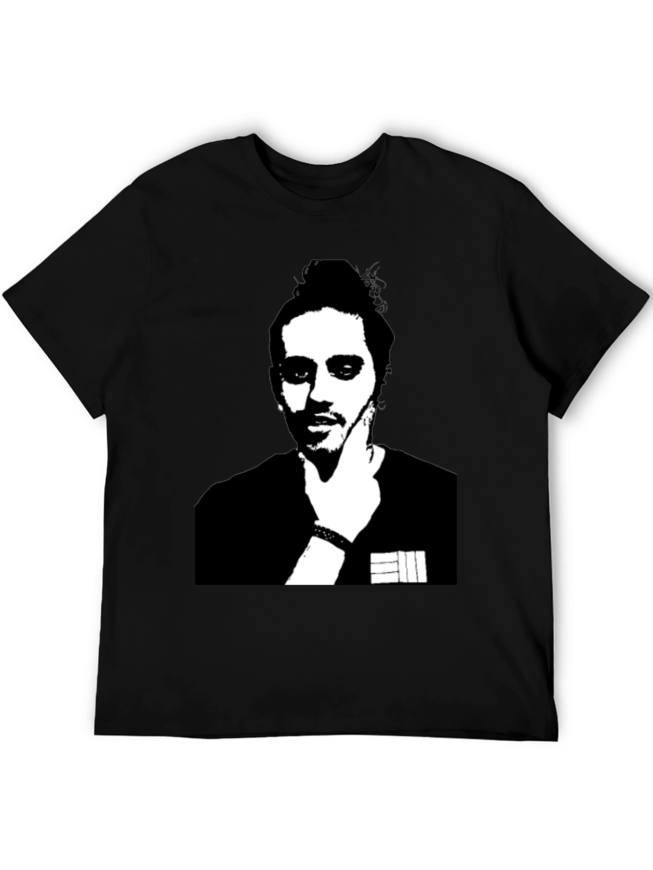 Black T-shirt with Mans Portrait Graphic