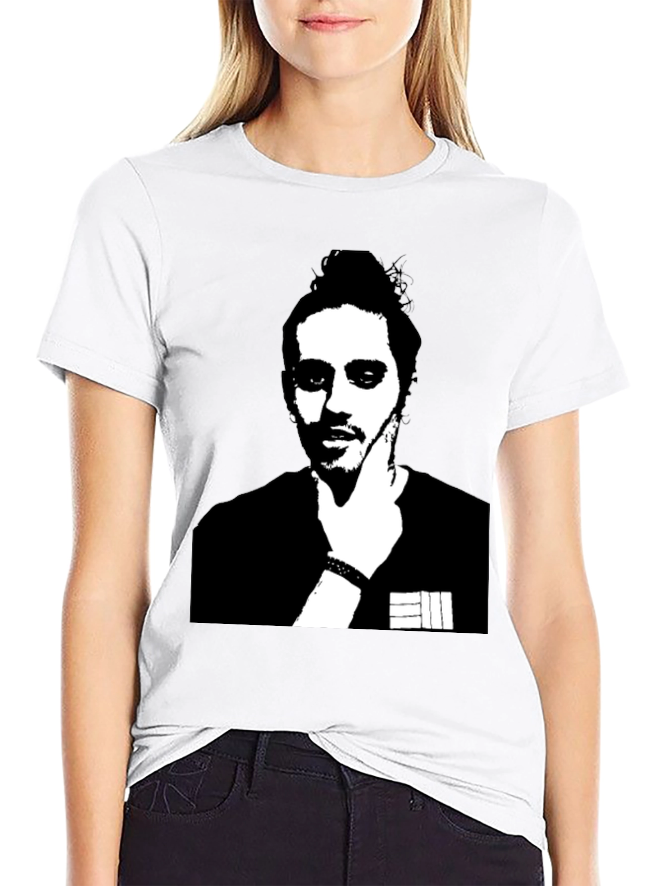 Black T-shirt with Mans Portrait Graphic