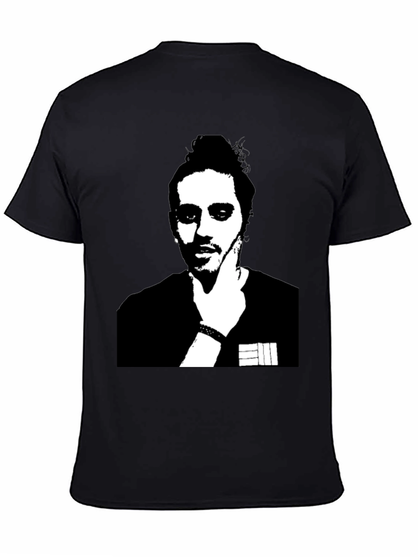Black T-shirt with Mans Portrait Graphic
