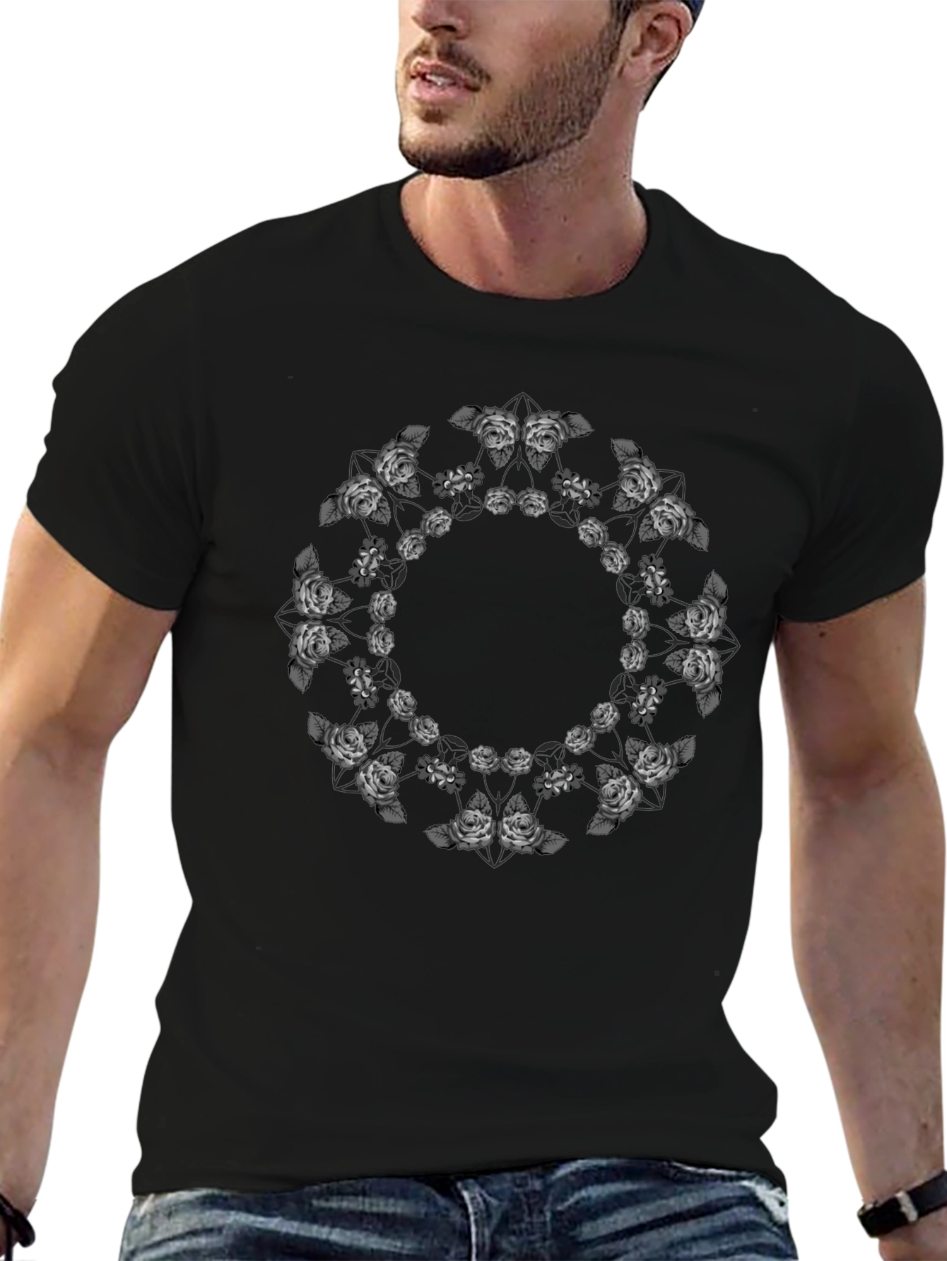 Black Floral Mandala T-Shirt