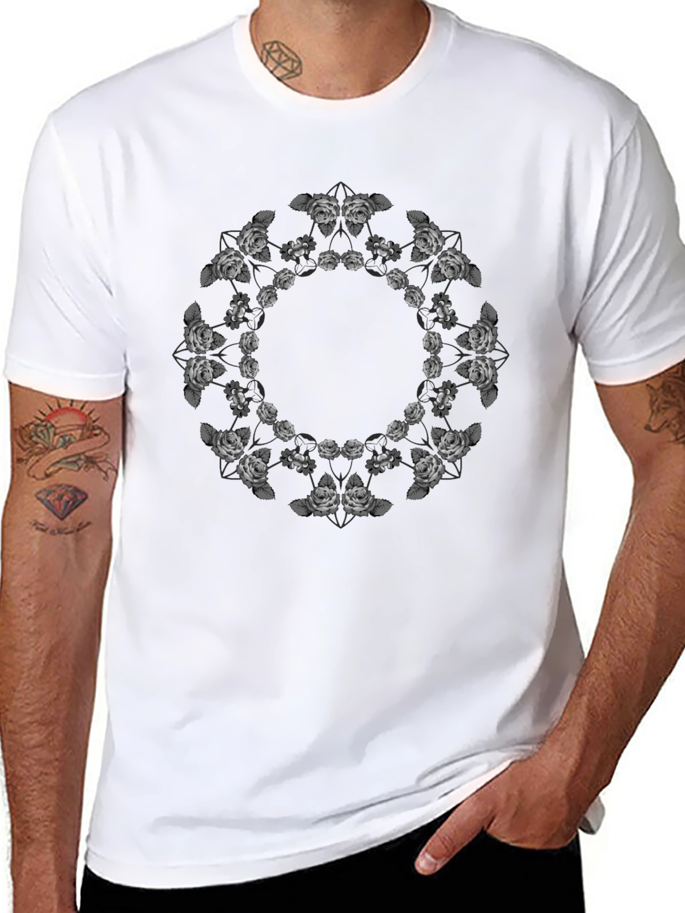 Black Floral Mandala T-Shirt