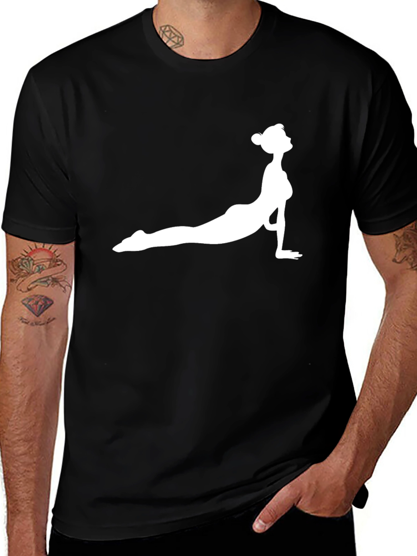 Yoga Pose Graphic Tee - Black Cotton Shirt