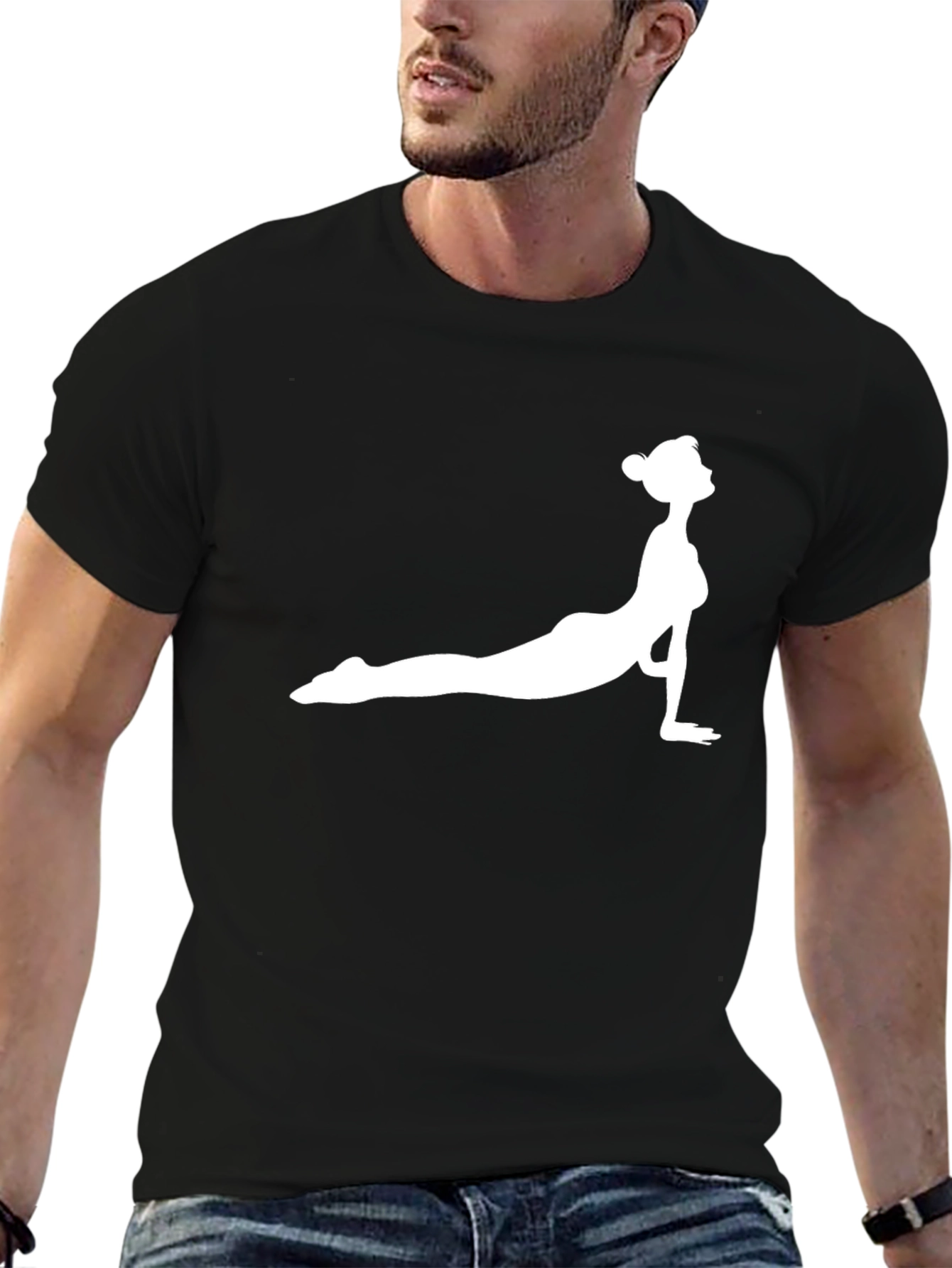 Yoga Pose Graphic Tee - Black Cotton Shirt