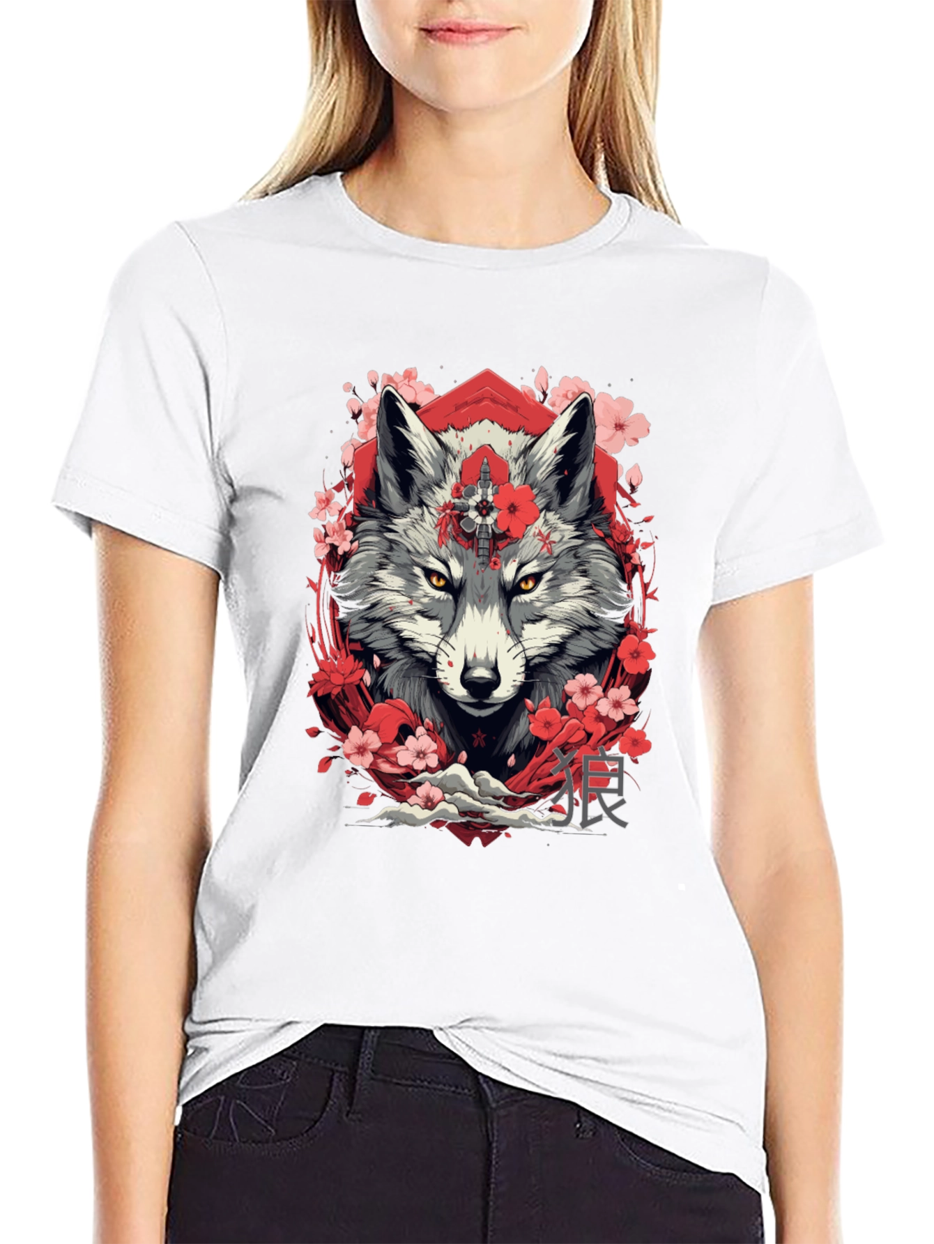 Wolf & Cherry Blossom Graphic Tee