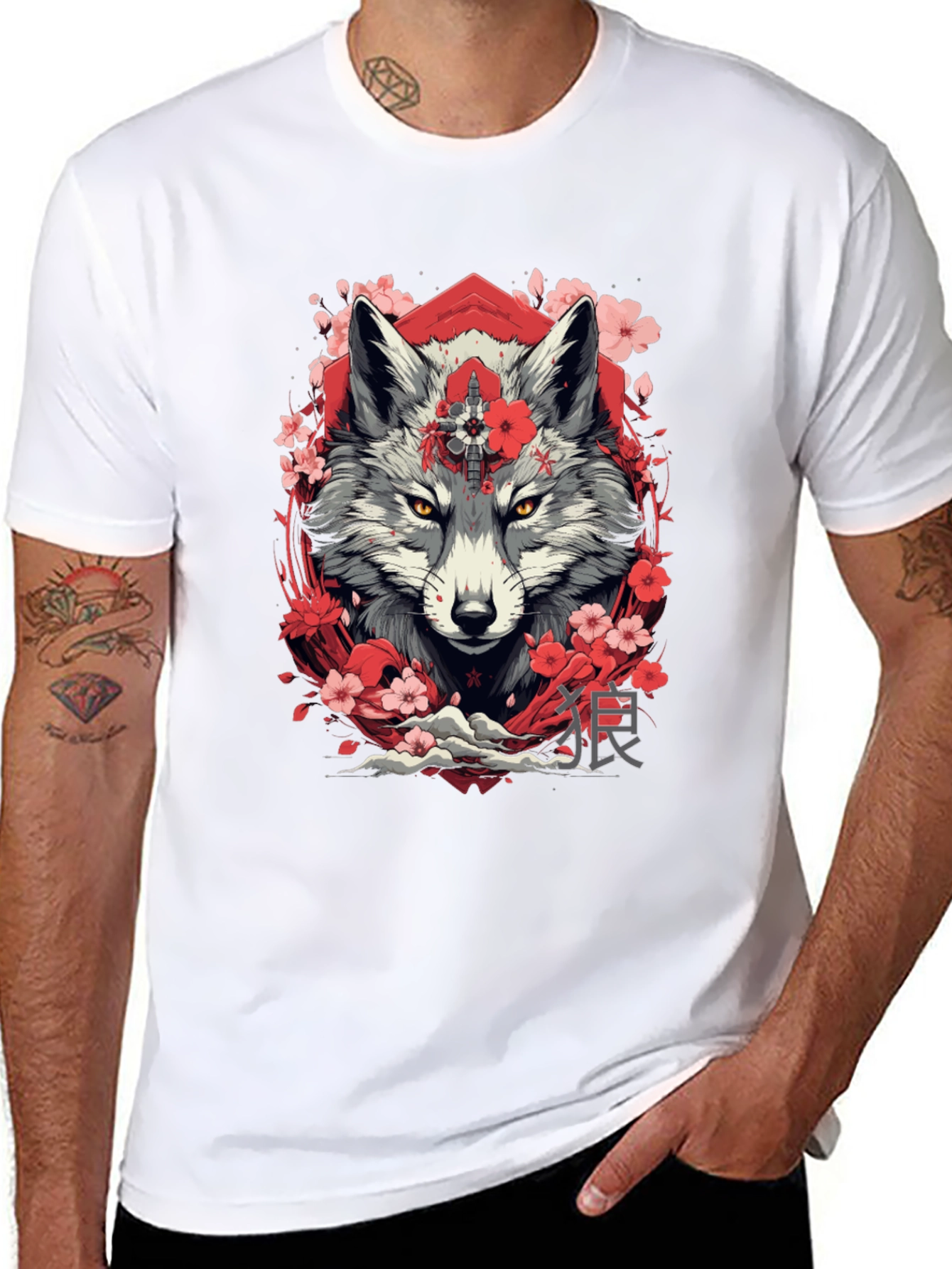 Wolf & Cherry Blossom Graphic Tee