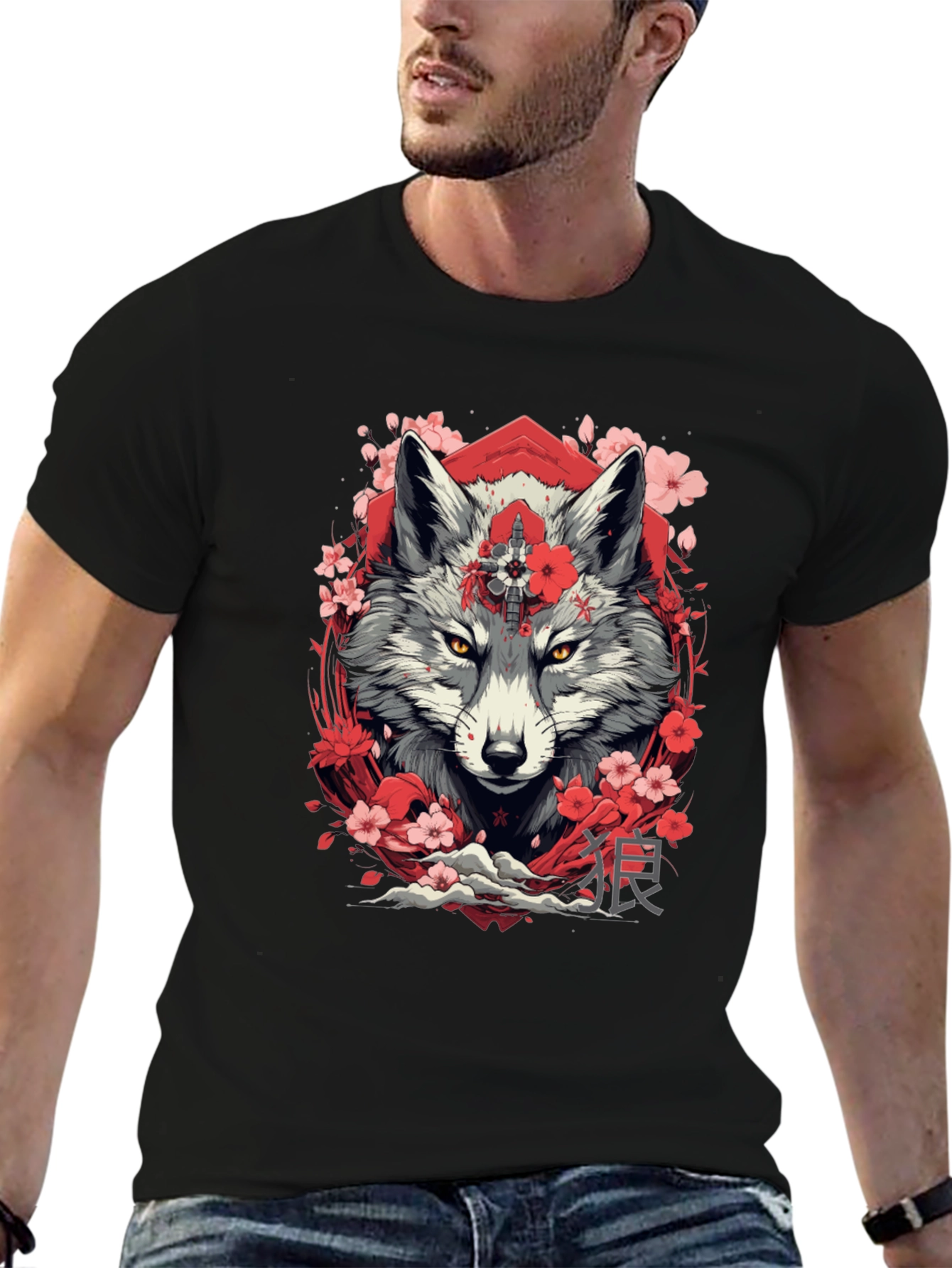Wolf & Cherry Blossom Graphic Tee