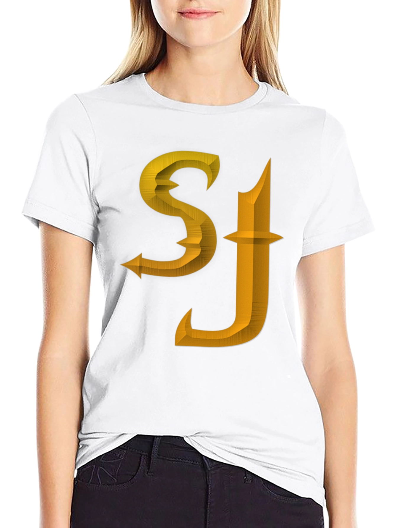 SJ Initials Black Tee - Modern Design