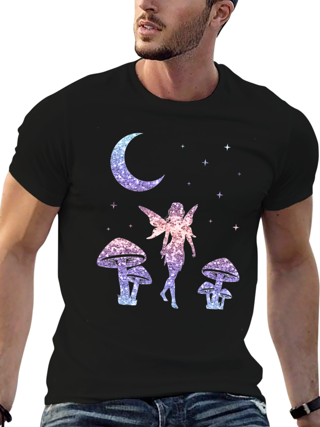 Fairy Moon Stars Mushroom Graphic T-Shirt