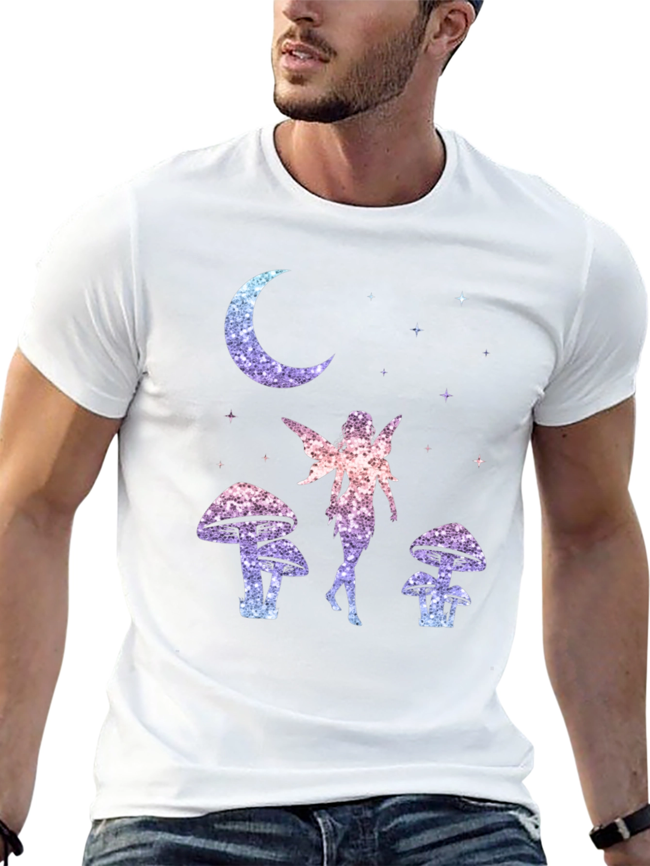 Fairy Moon Stars Mushroom Graphic T-Shirt