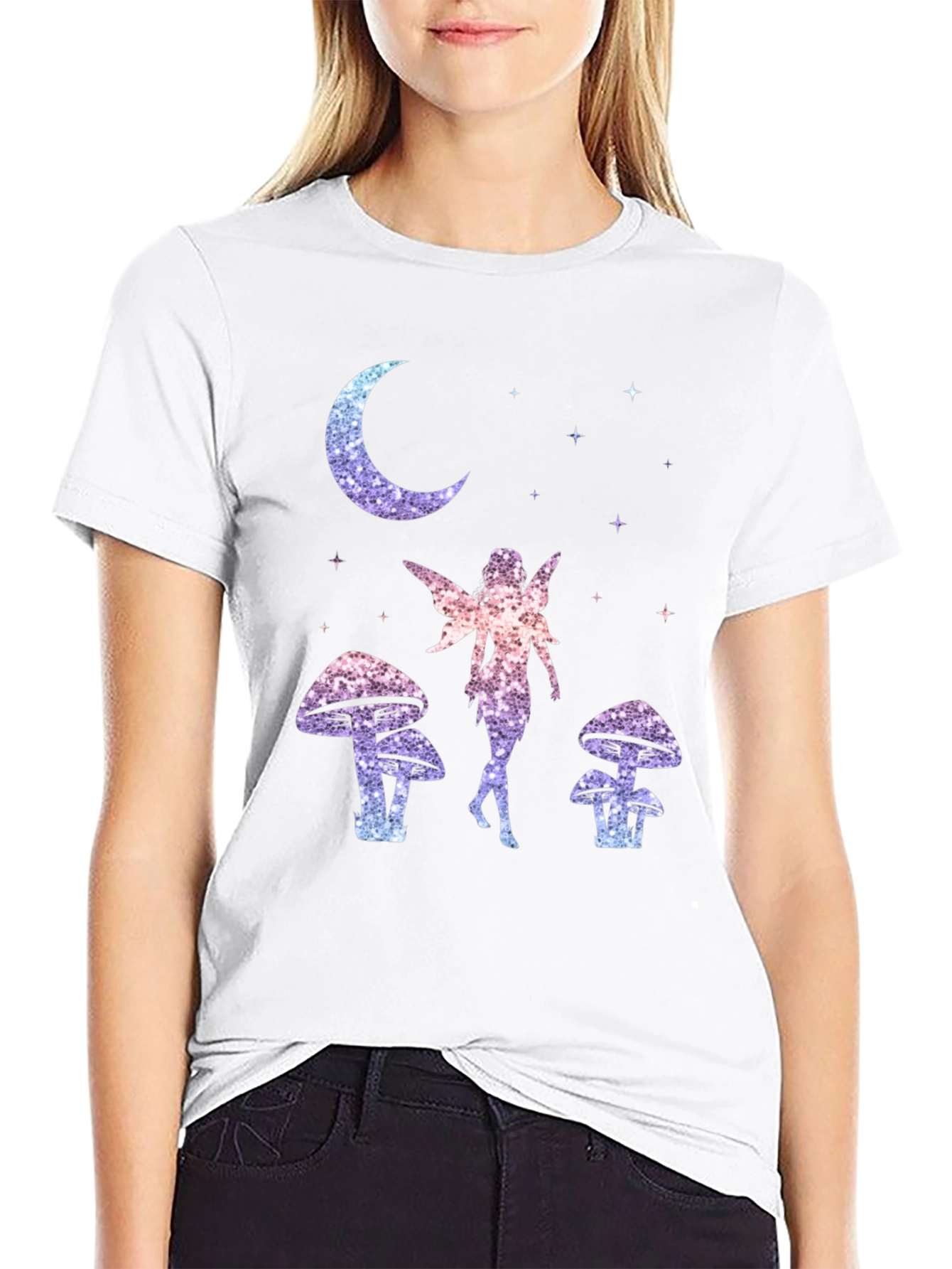 Fairy Moon Stars Mushroom Graphic T-Shirt