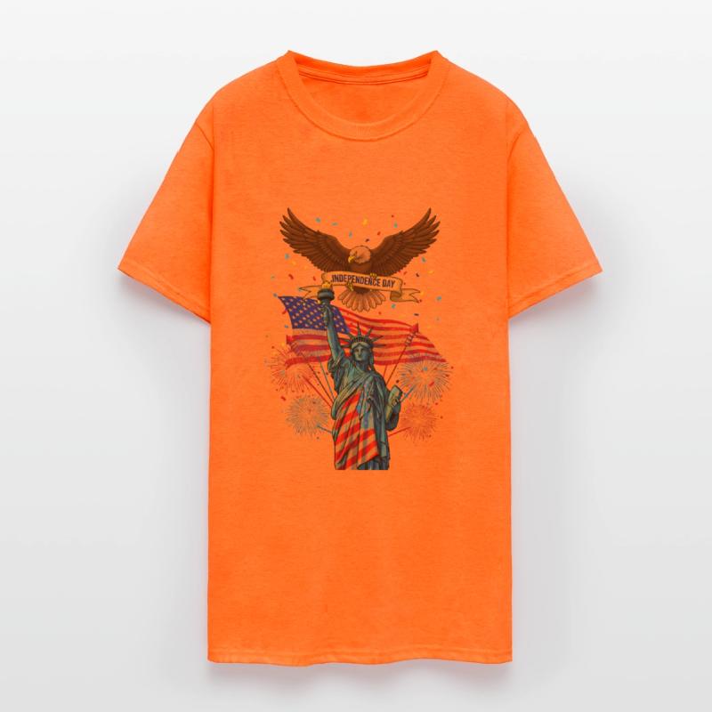 US flag with eagle and statue of liberty