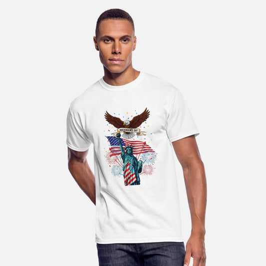 US flag with eagle and statue of liberty