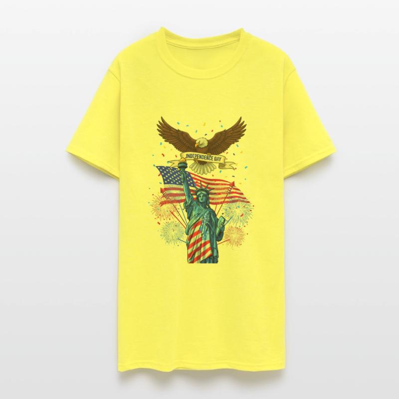 US flag with eagle and statue of liberty