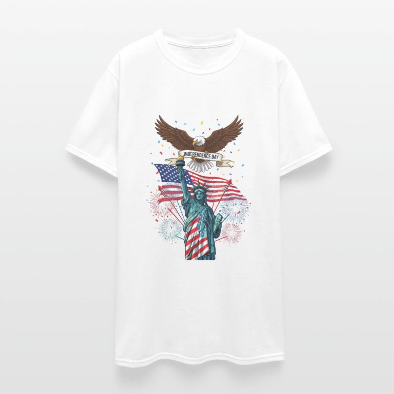 US flag with eagle and statue of liberty