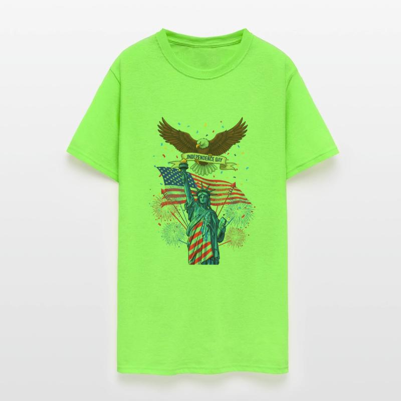 US flag with eagle and statue of liberty