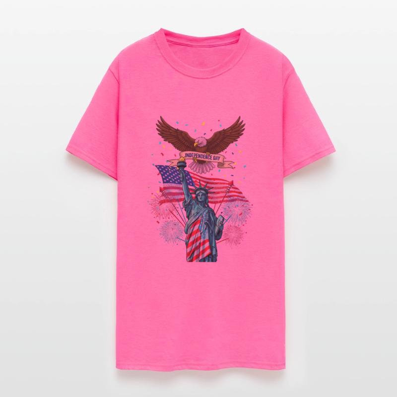 US flag with eagle and statue of liberty