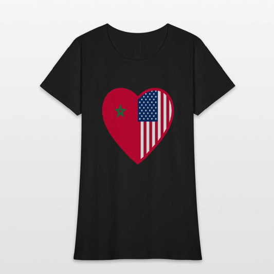 USA Morocco Flag Heart Valentines Day Moroccan