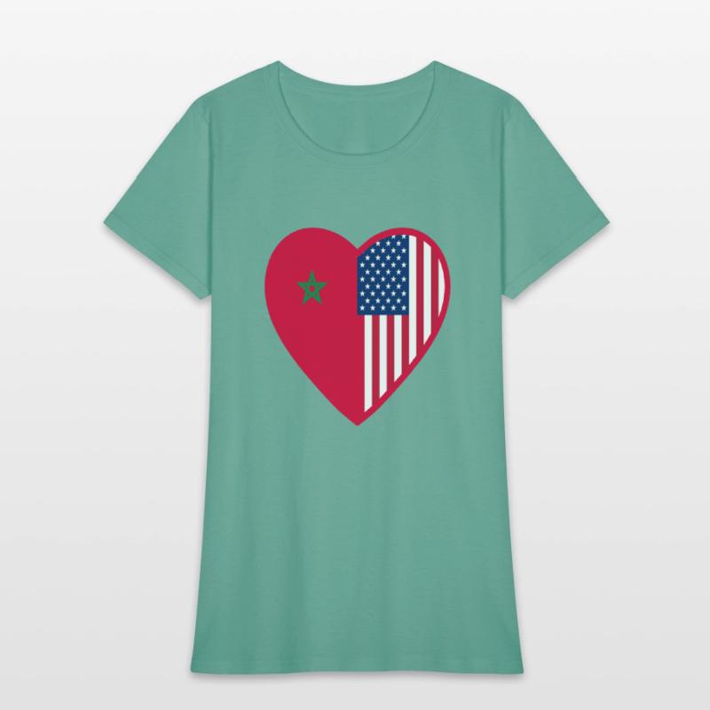 USA Morocco Flag Heart Valentines Day Moroccan