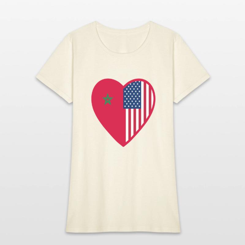 USA Morocco Flag Heart Valentines Day Moroccan