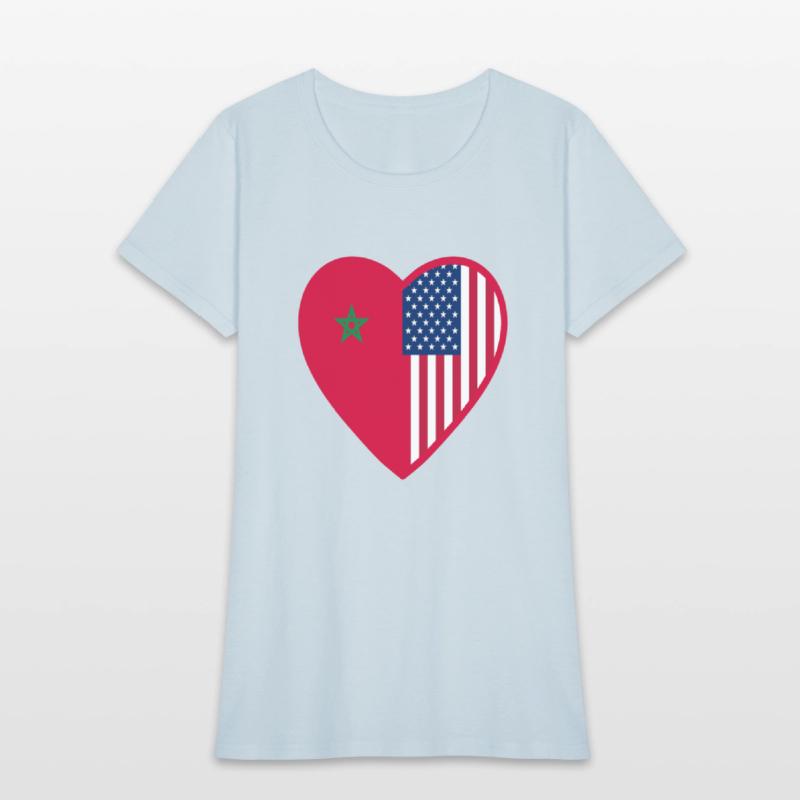 USA Morocco Flag Heart Valentines Day Moroccan