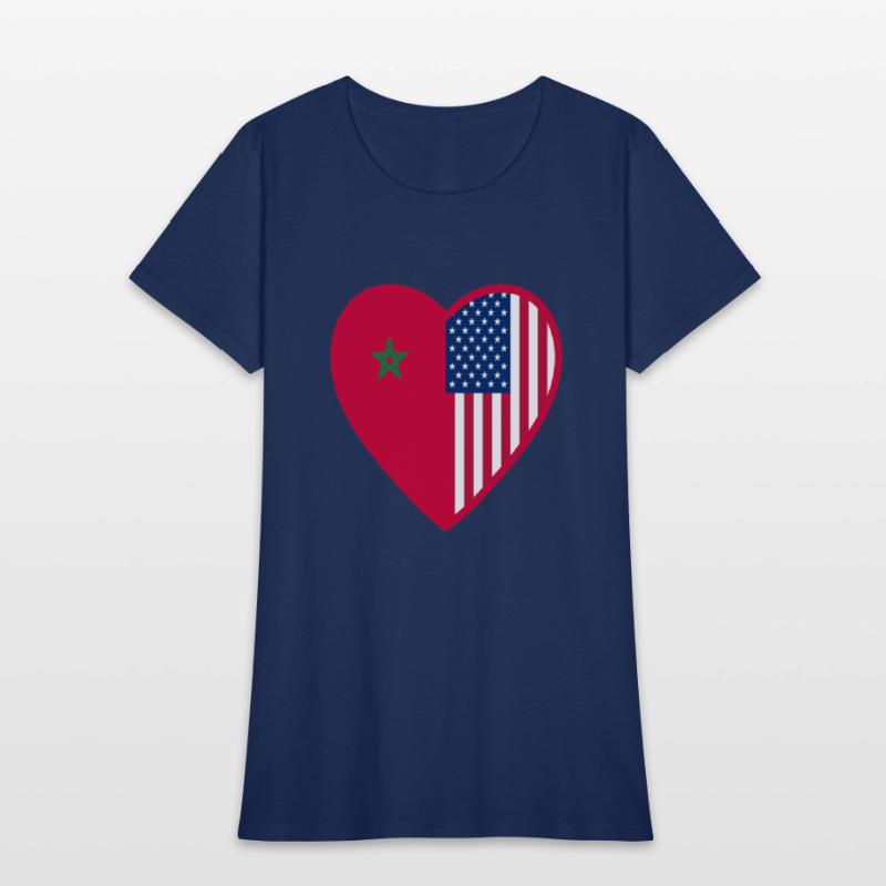 USA Morocco Flag Heart Valentines Day Moroccan