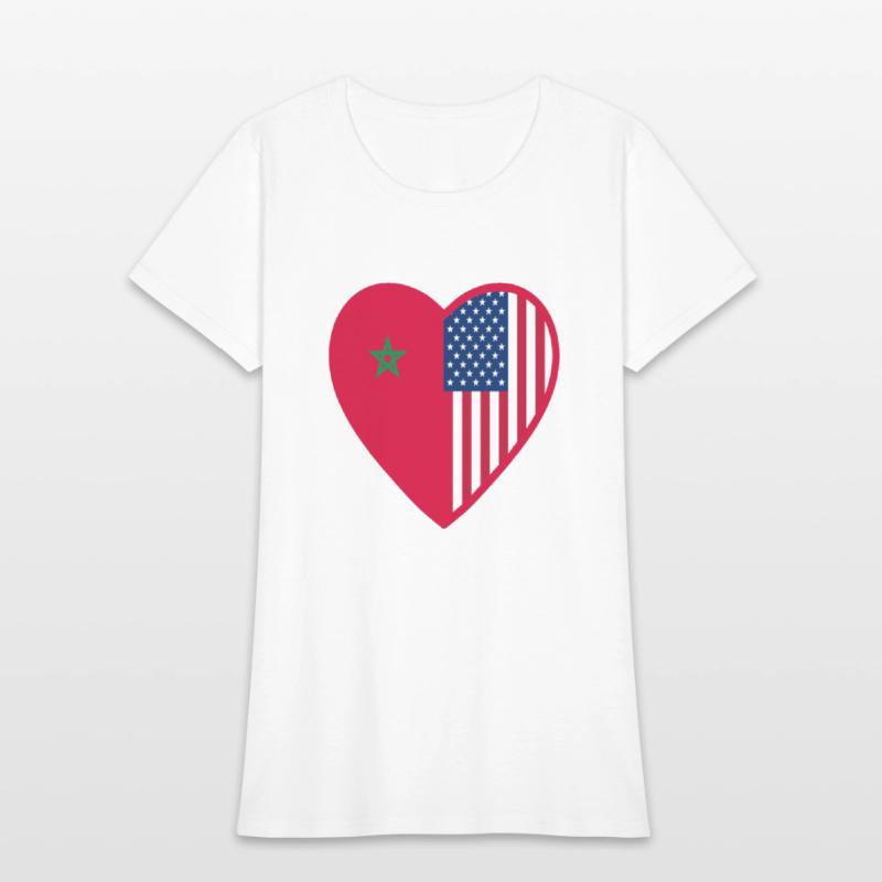 USA Morocco Flag Heart Valentines Day Moroccan