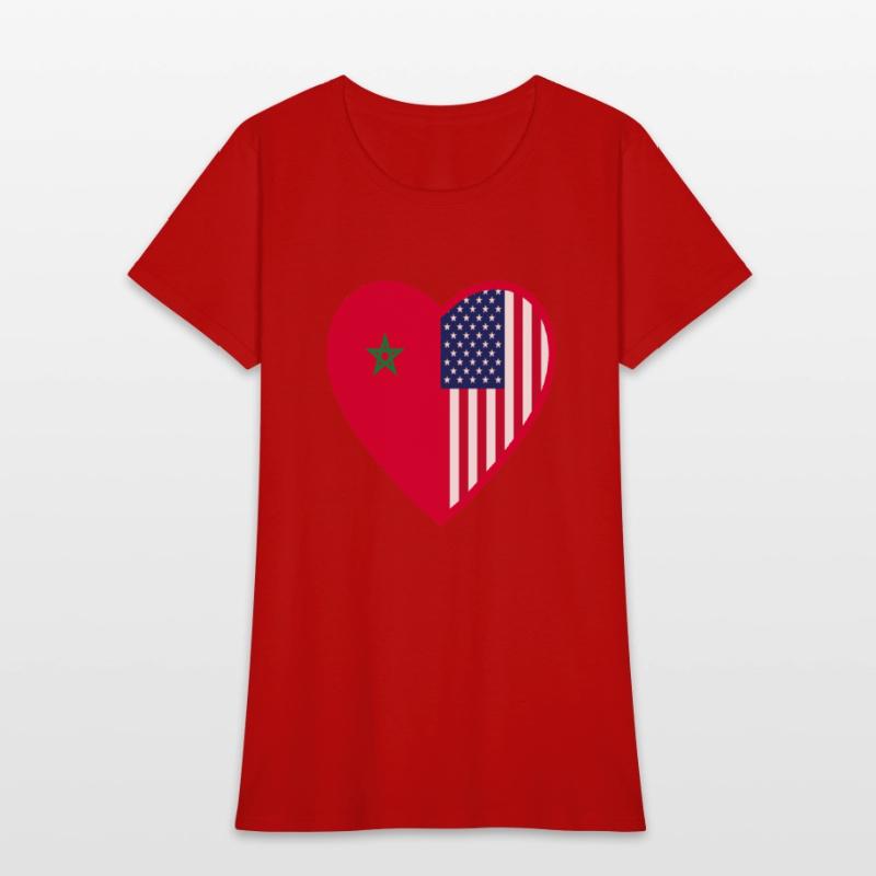 USA Morocco Flag Heart Valentines Day Moroccan