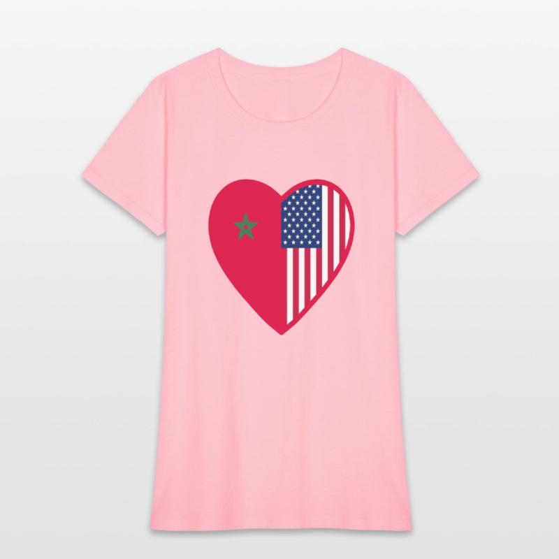 USA Morocco Flag Heart Valentines Day Moroccan