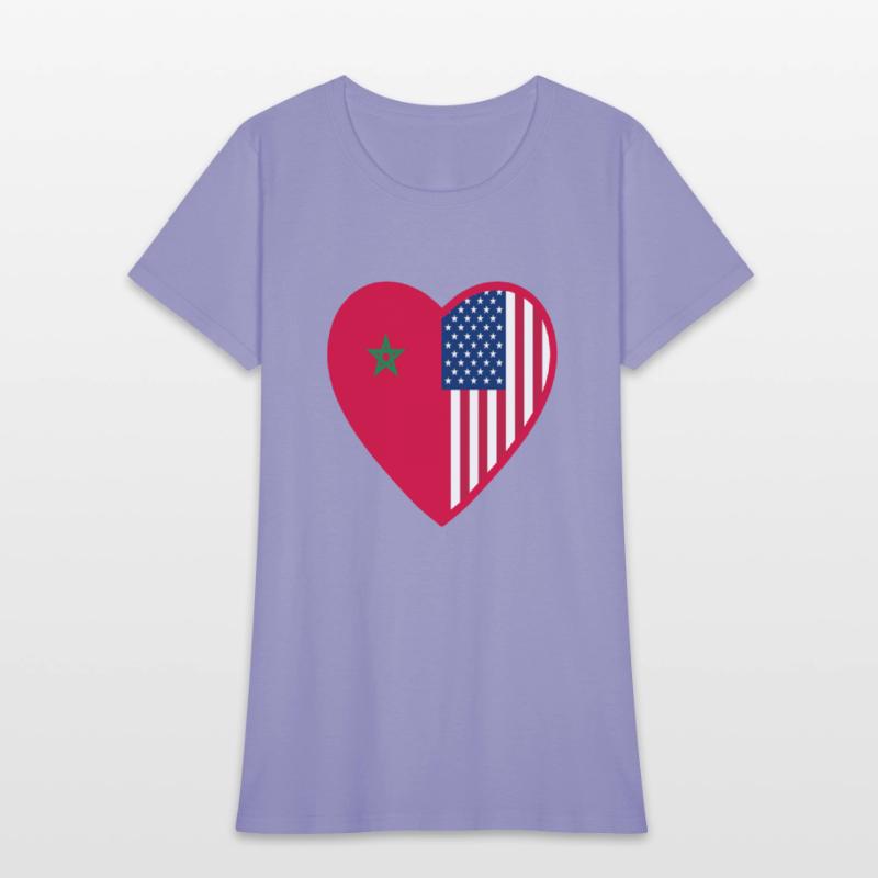 USA Morocco Flag Heart Valentines Day Moroccan