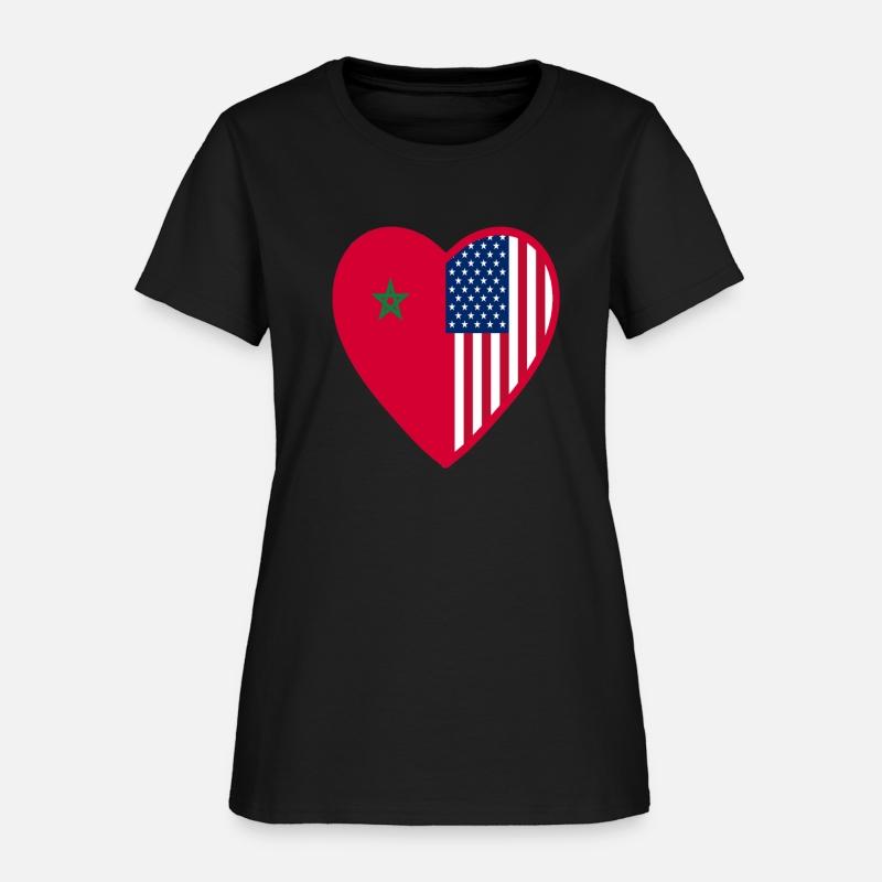 USA Morocco Flag Heart Valentines Day Moroccan