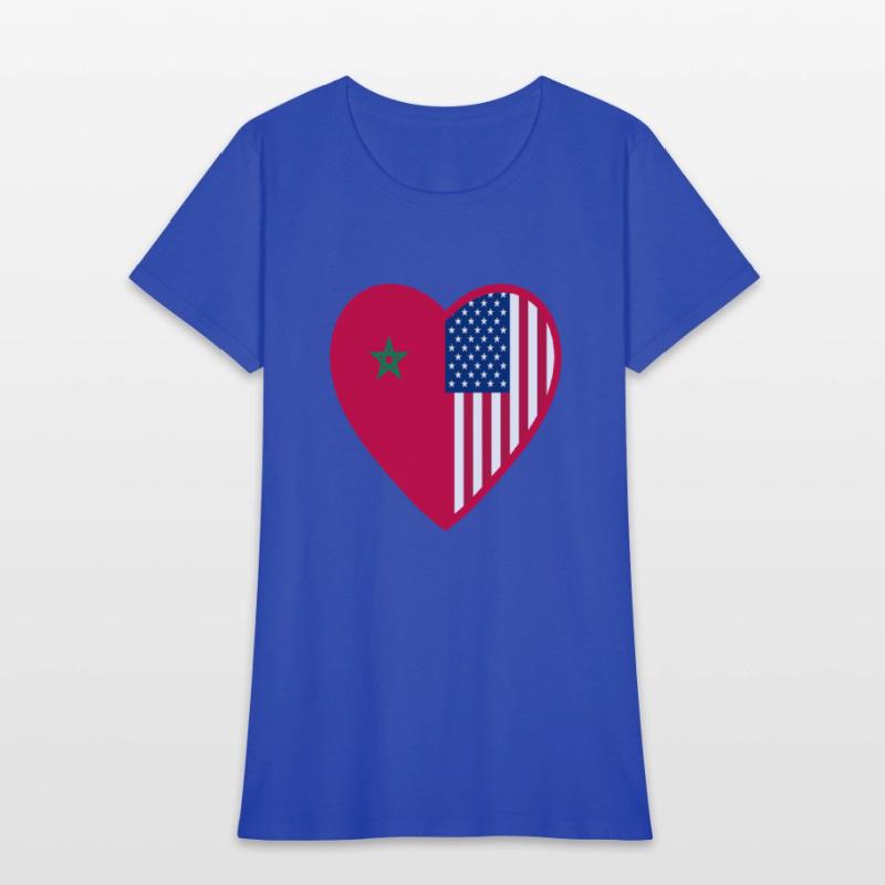 USA Morocco Flag Heart Valentines Day Moroccan