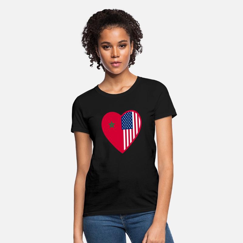 USA Morocco Flag Heart Valentines Day Moroccan