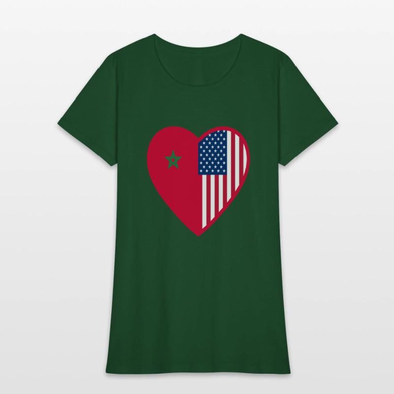 USA Morocco Flag Heart Valentines Day Moroccan