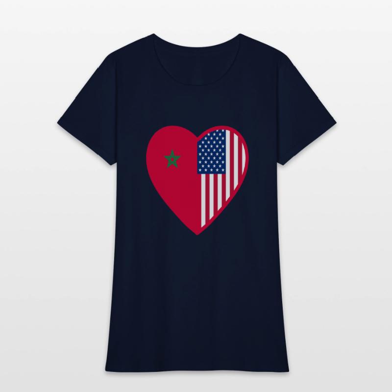 USA Morocco Flag Heart Valentines Day Moroccan