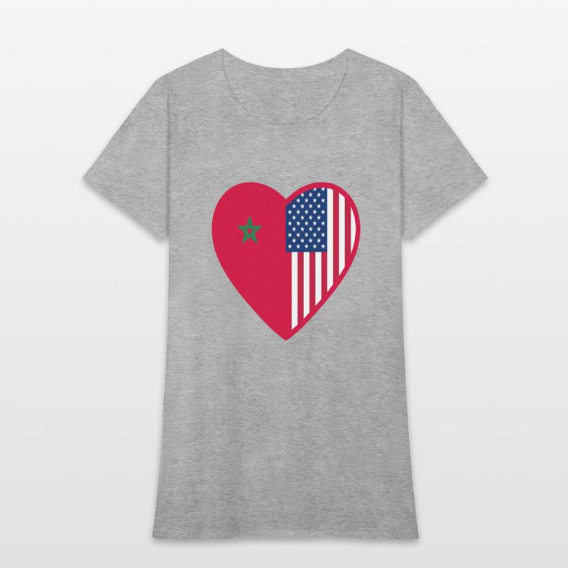 USA Morocco Flag Heart Valentines Day Moroccan