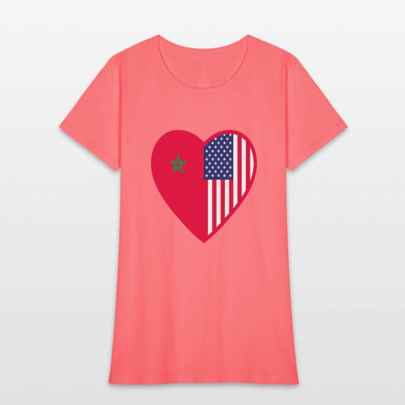 USA Morocco Flag Heart Valentines Day Moroccan