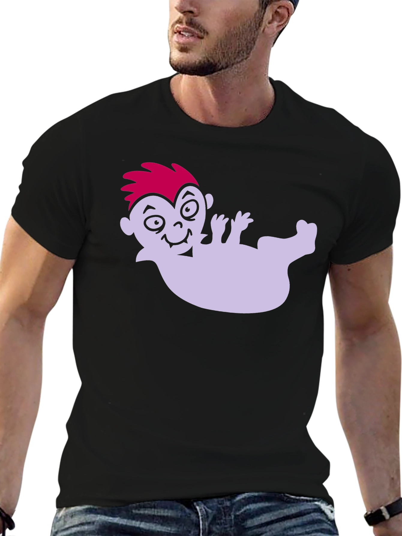 Cartoon Vampire on Black Tee