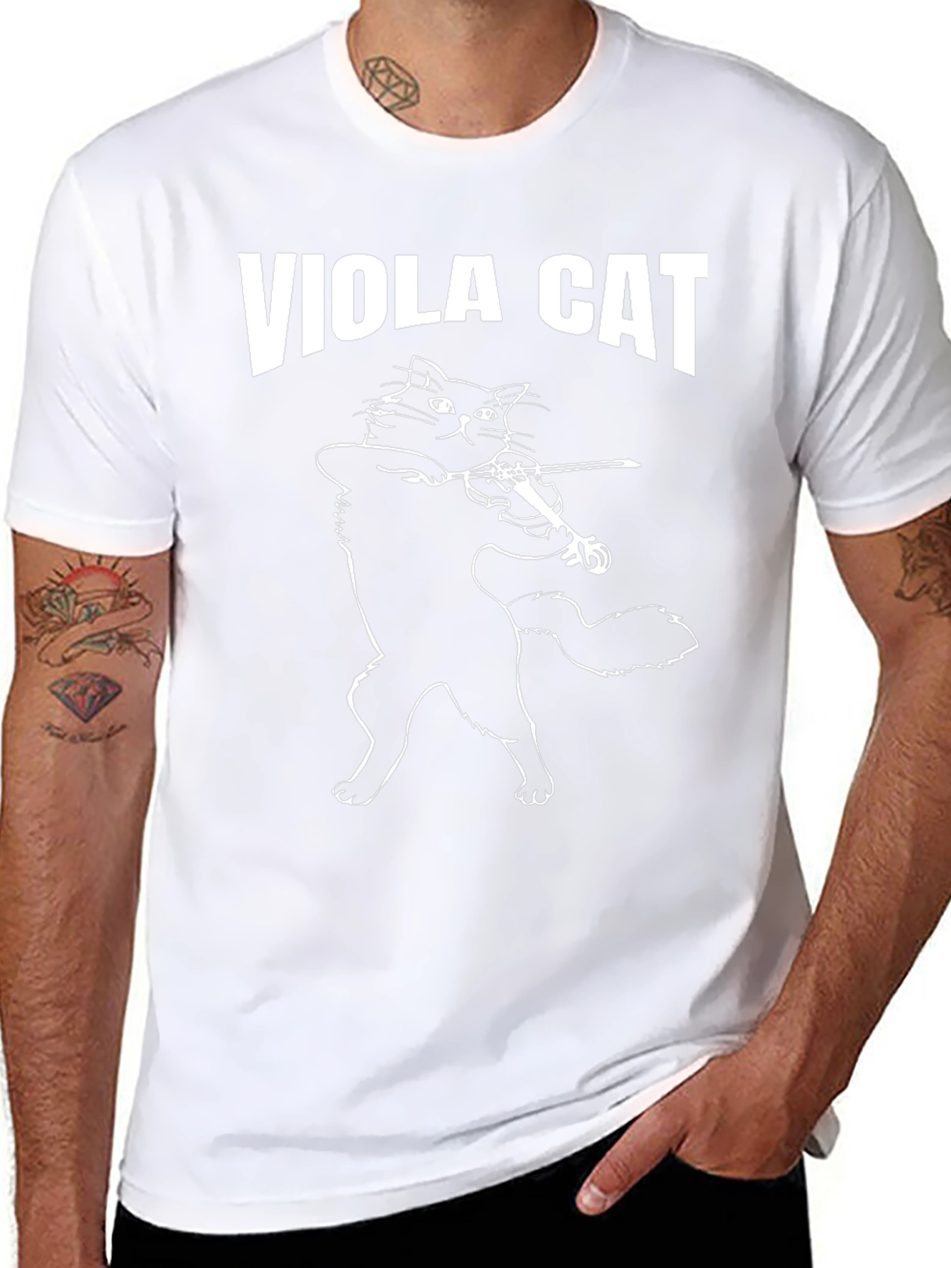 Viola Cat Graphic T-Shirt - Black Crew Neck