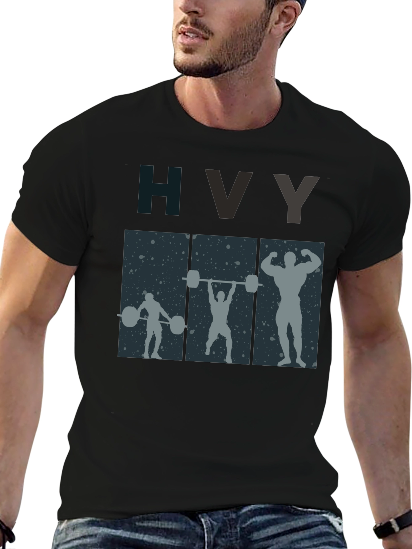 HVY Weightlifting T-Shirt - Black Cotton Gym Tee
