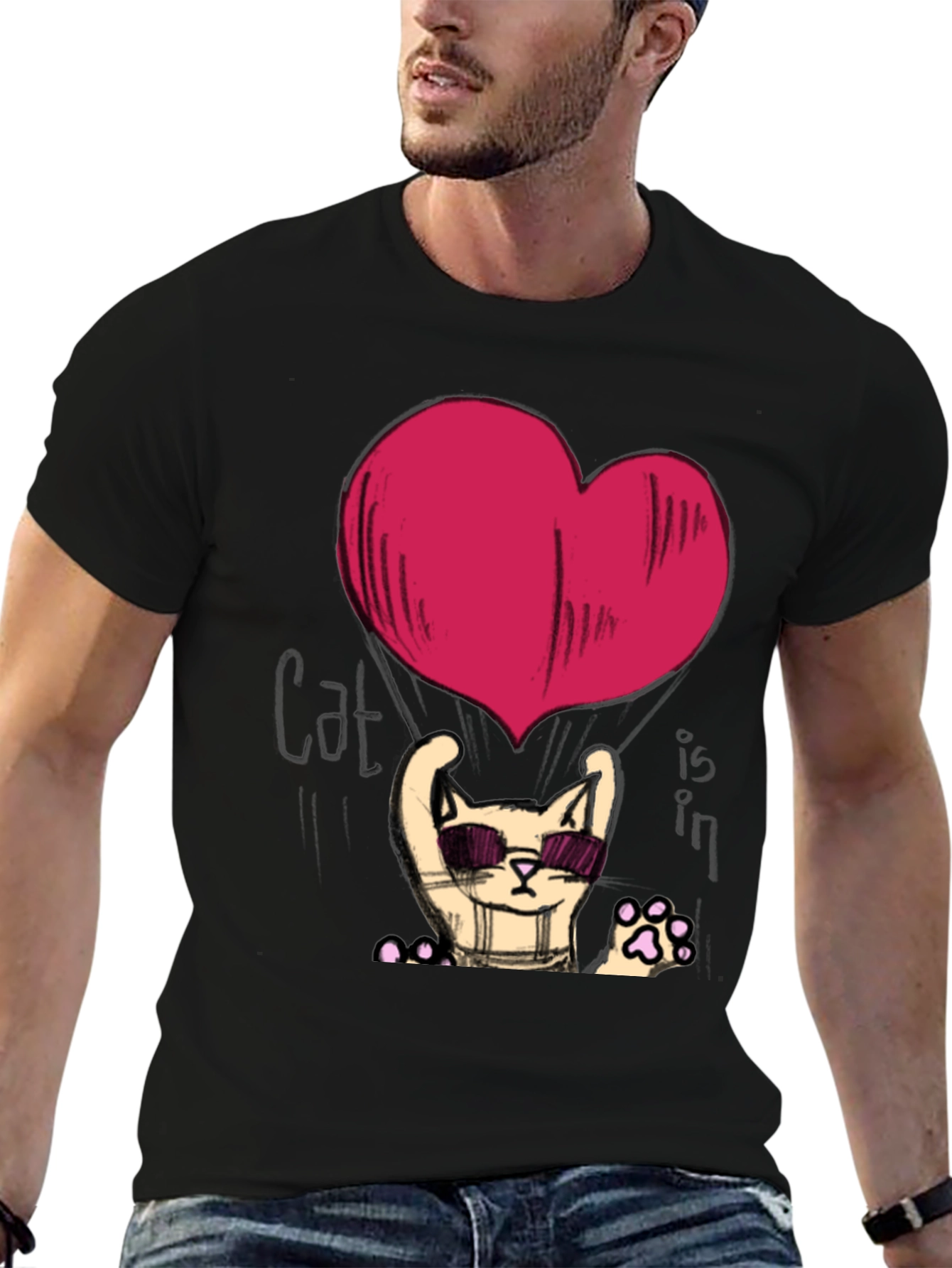 Cool Cat Heart Graphic T-Shirt