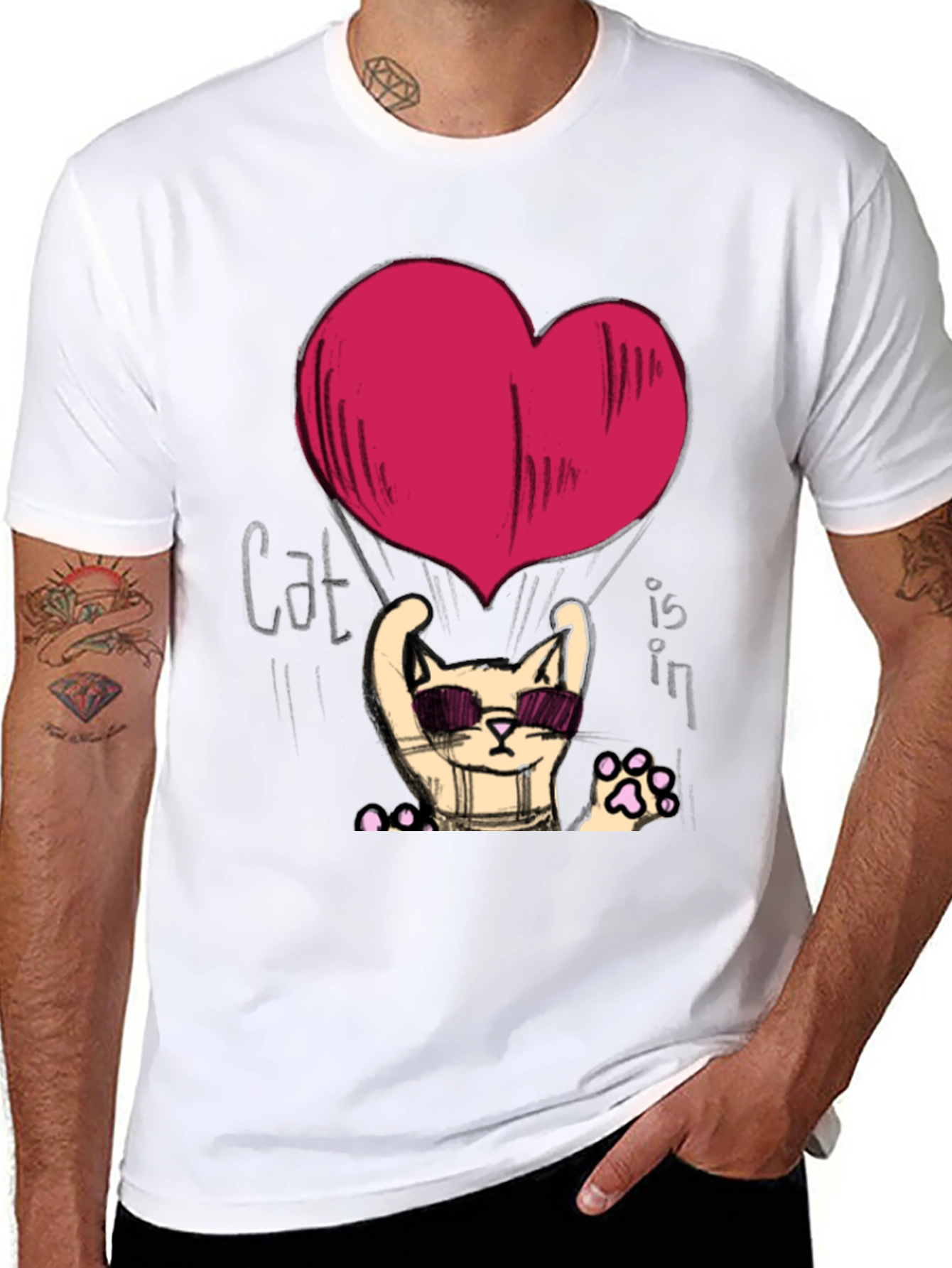 Cool Cat Heart Graphic T-Shirt
