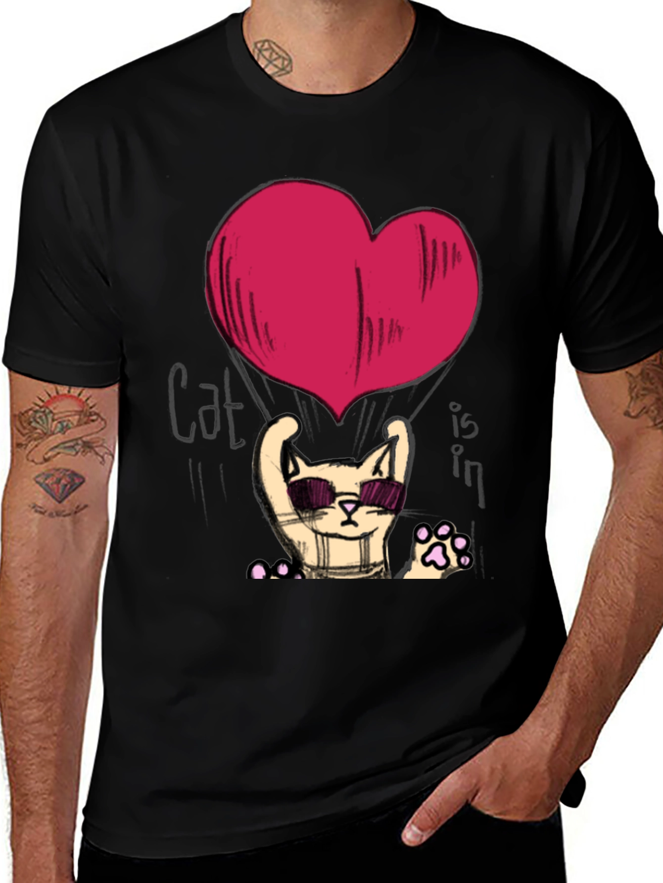 Cool Cat Heart Graphic T-Shirt
