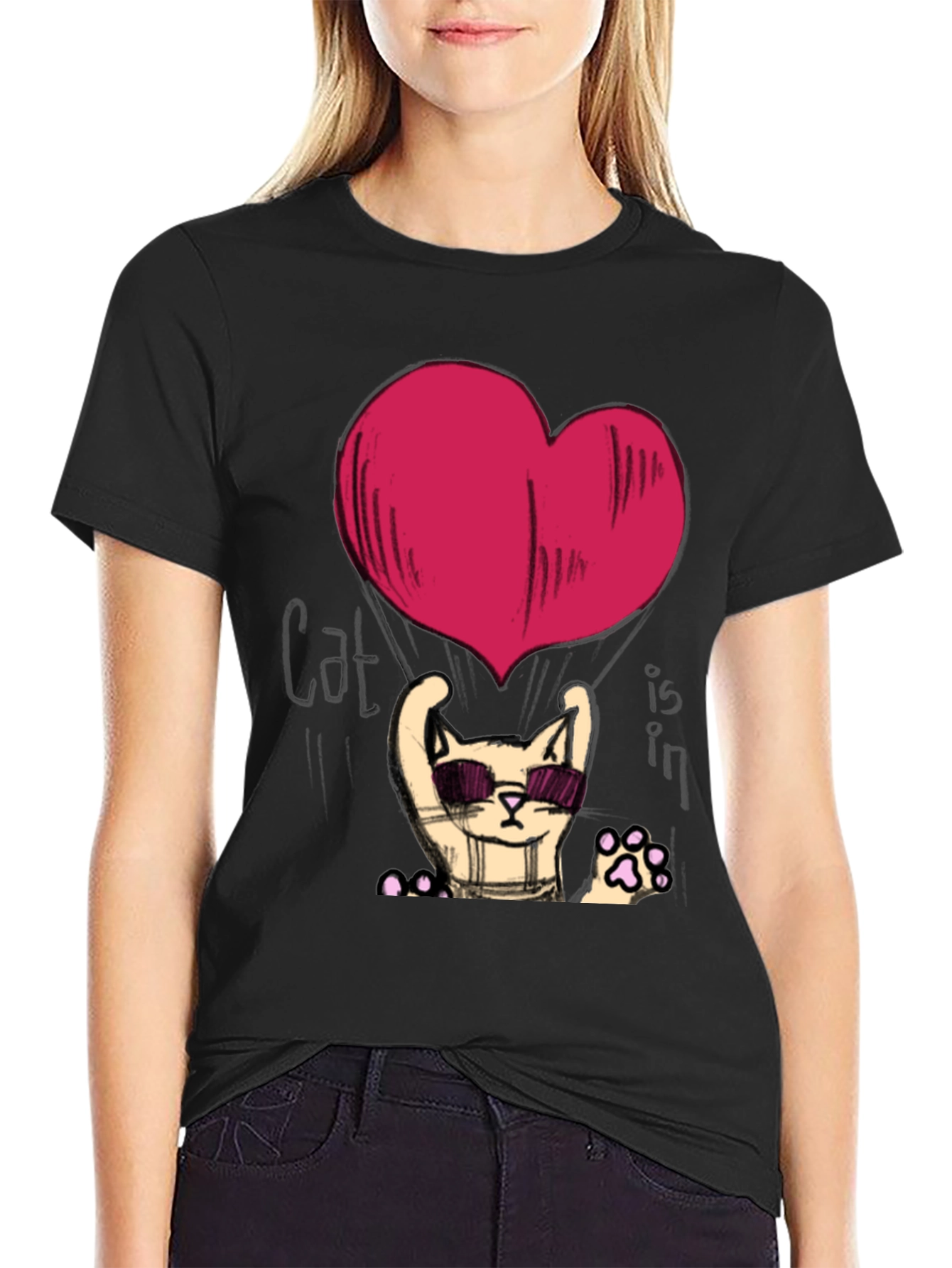Cool Cat Heart Graphic T-Shirt