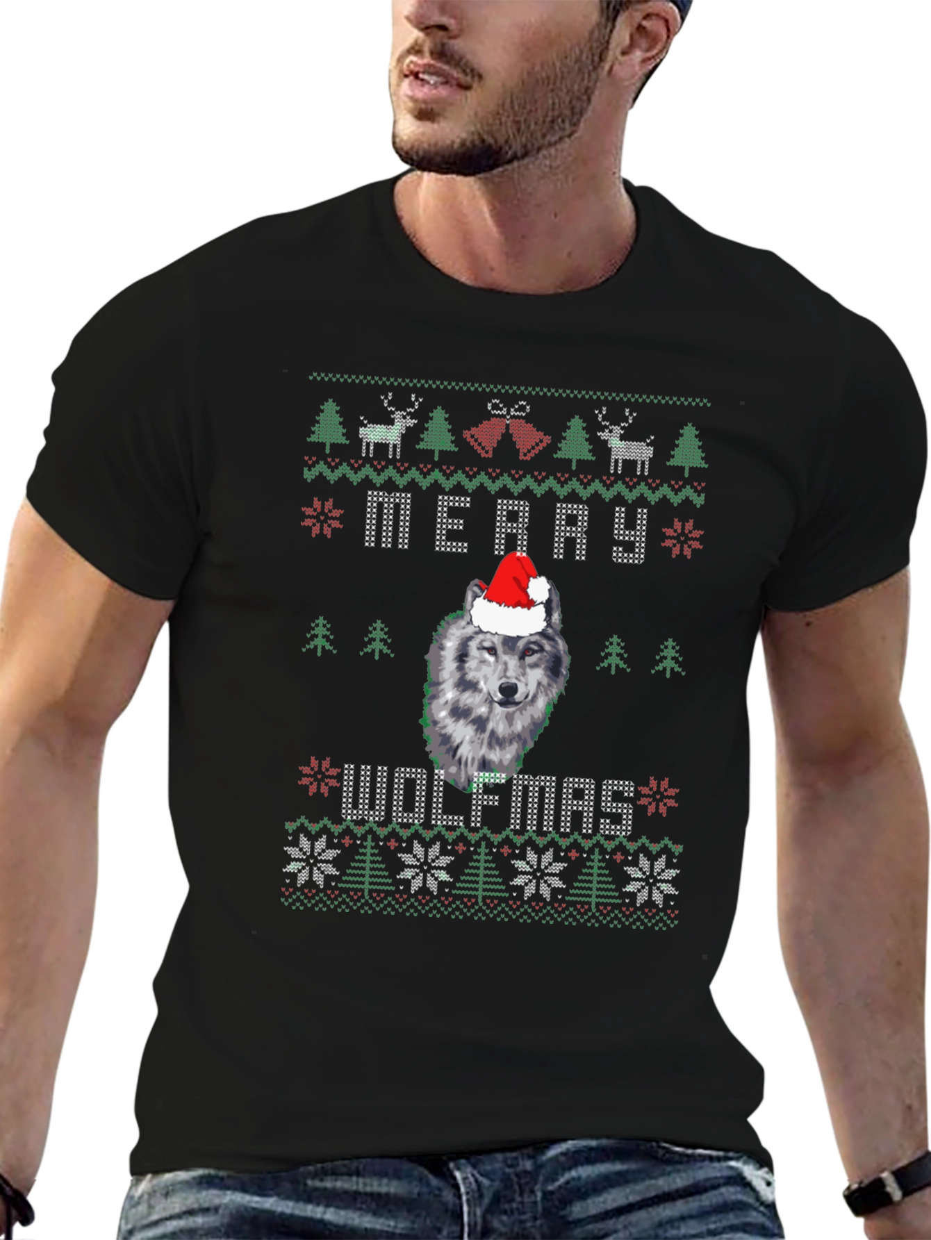 Merry Wolfmas Ugly Christmas Sweater T-Shirt
