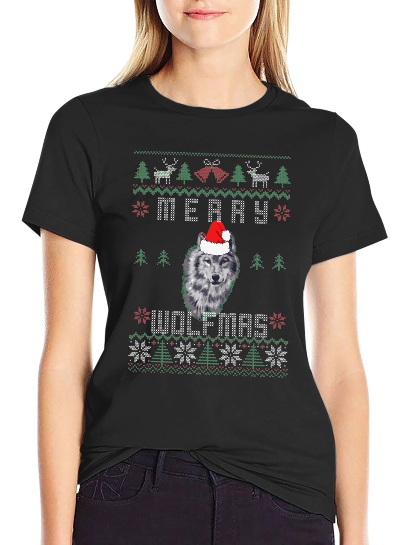Merry Wolfmas Ugly Christmas Sweater T-Shirt