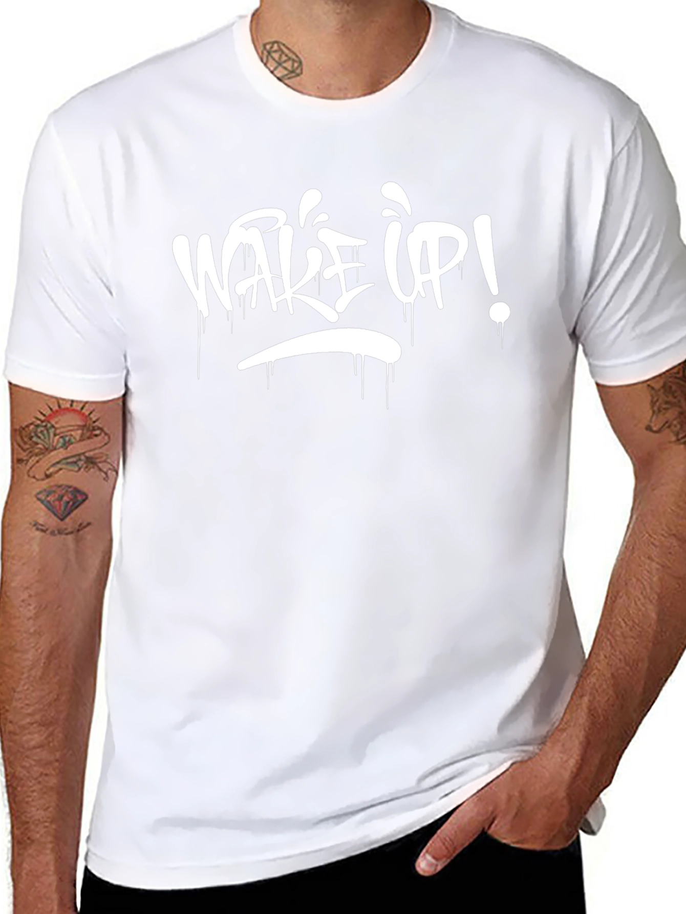 Wake Up! Graphic Print T-Shirt - Black