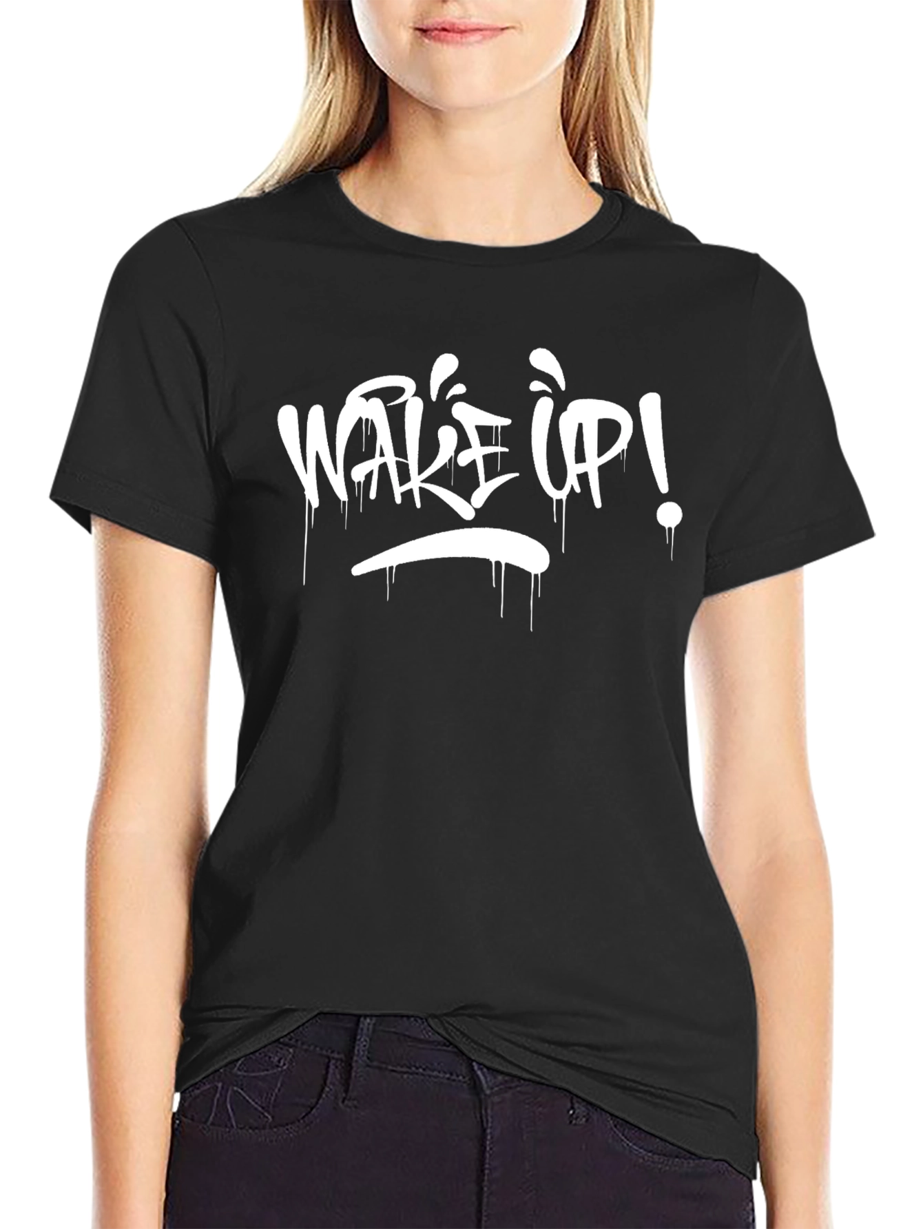 Wake Up! Graphic Print T-Shirt - Black